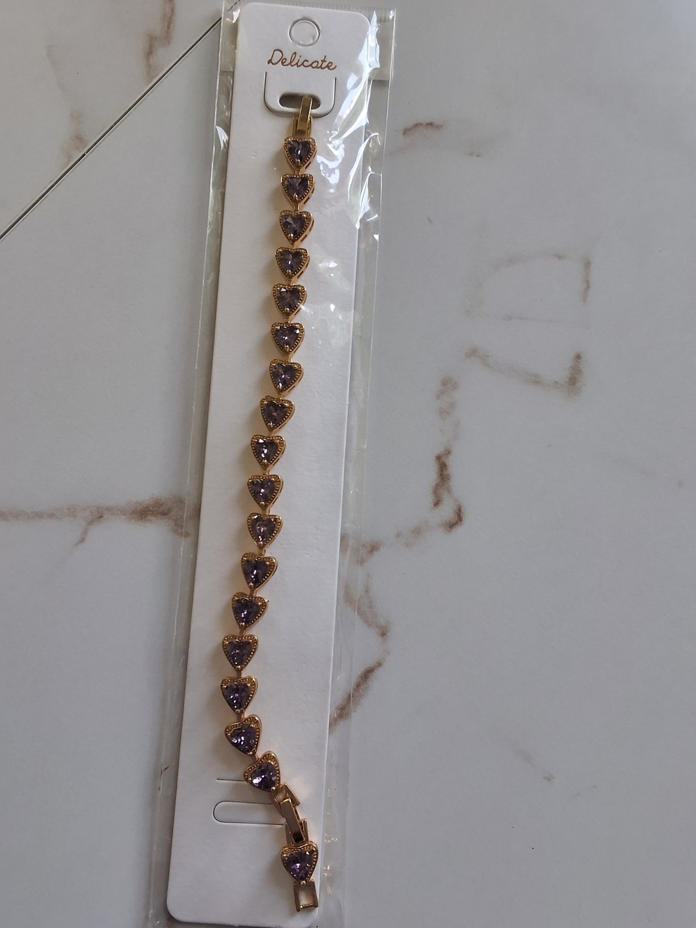 delicates Gold-Tone Bracelet with Purple Heart Stones